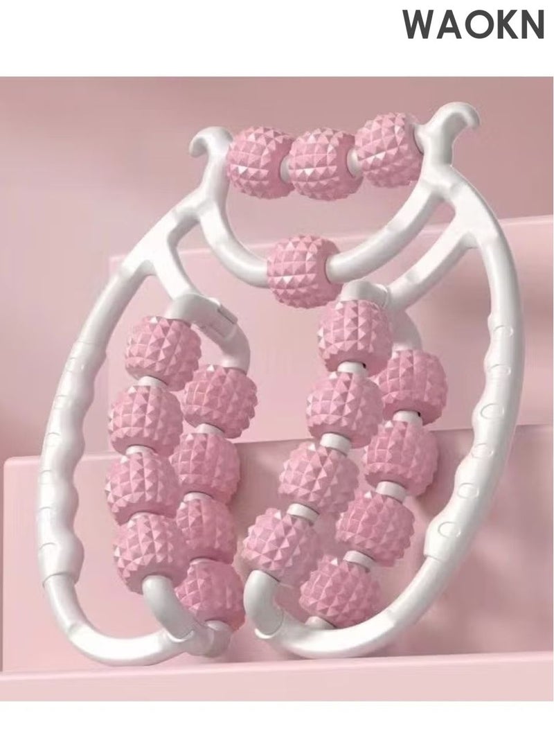 WAOKN Waist and Leg slimming roller, Foam Roller - Fat Mass Massager,a Muscle Massage Tool for Thighs, Calves and arms,fitness 20-Wheel Yoga Massage, Soothes Calf Muscles, Souvenir for Women and Mothers, for Leg, Neck , Arm and Buttocks ,Calf muscle relaxation stretching foam roller leg slimmer , Pink - Image 1